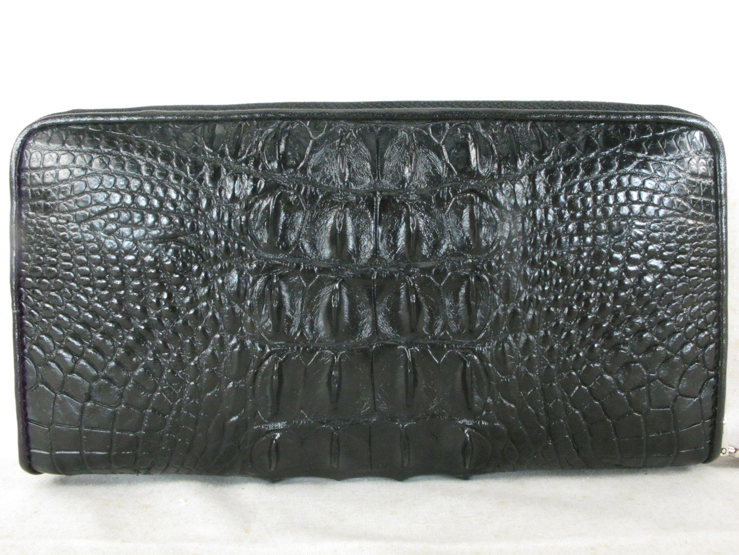 Genuine Crocodile Backbone Skin Leather Zip Around Clutch Wallet Purse