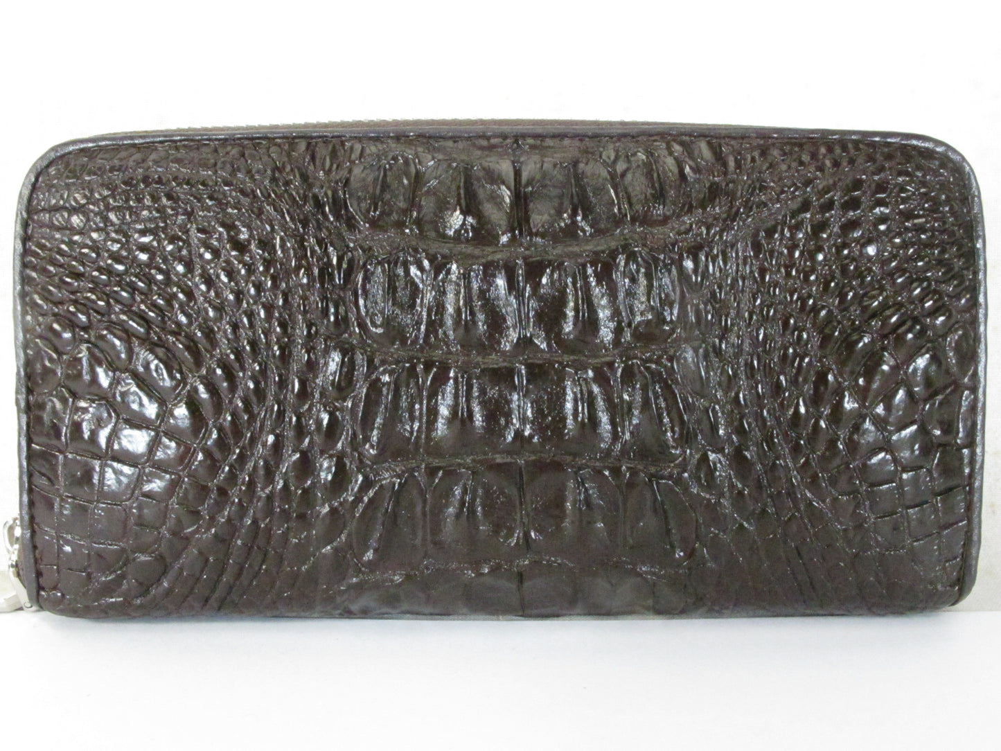 Genuine Crocodile Backbone Skin Leather Zip Around Clutch Wallet Purse
