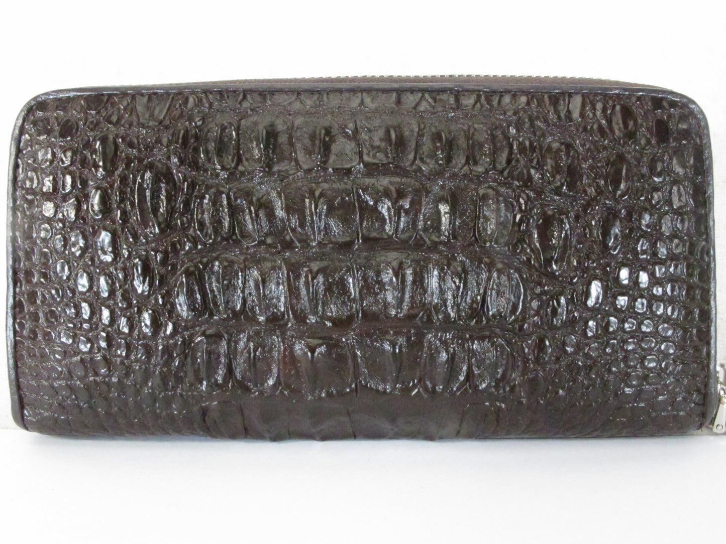 Genuine Crocodile Backbone Skin Leather Zip Around Clutch Wallet Purse
