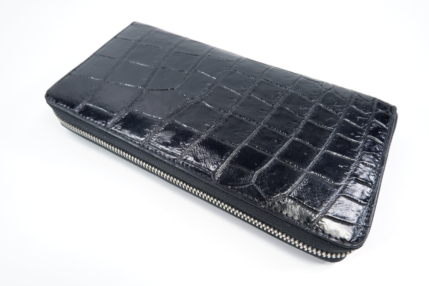 Genuine Crocodile Belly Skin Leather Zip Around Clutch Wallet Purse