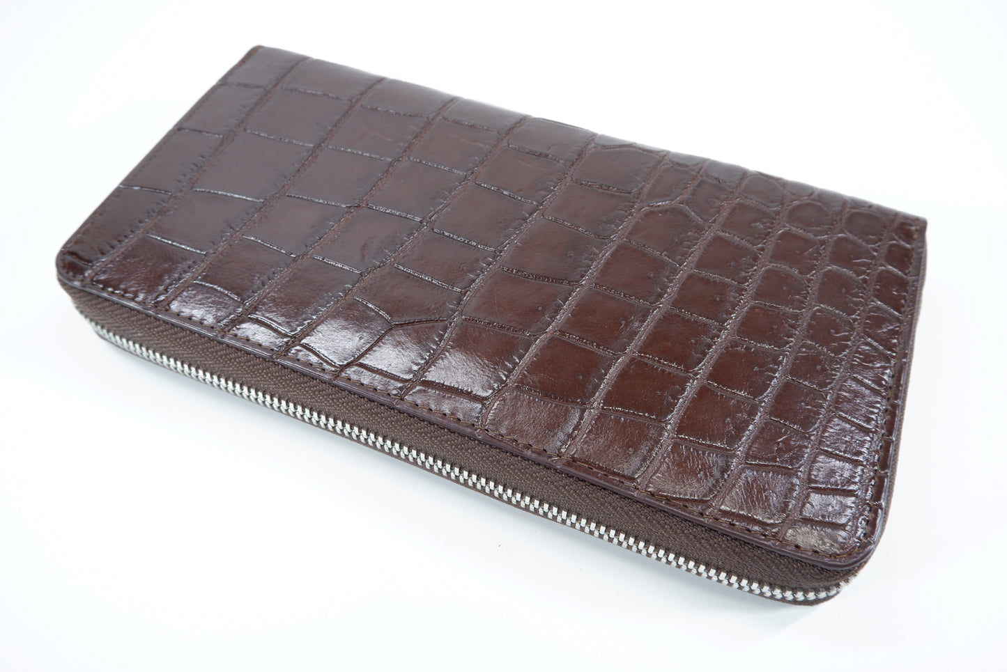 Genuine Crocodile Belly Skin Leather Zip Around Clutch Wallet Purse