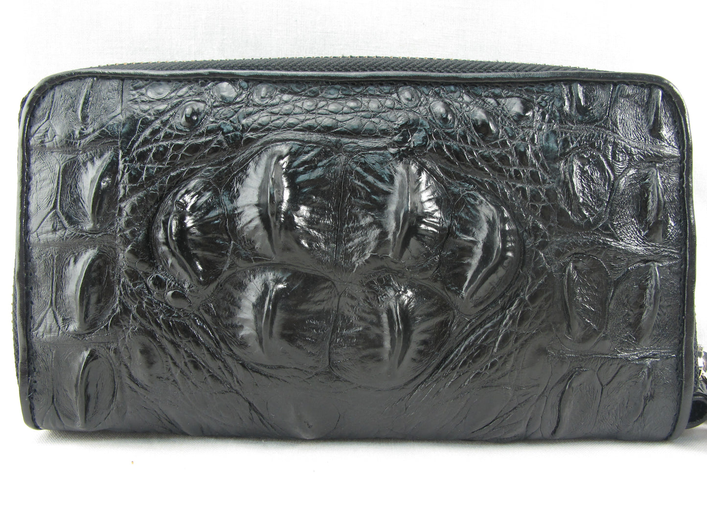 Genuine Crocodile Hornback Skin Leather Double Zip Around Wrislet Wallet Purse