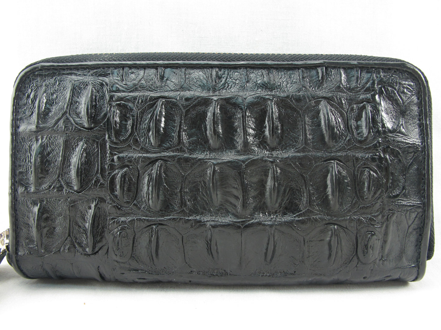 Genuine Crocodile Hornback Skin Leather Double Zip Around Wrislet Wallet Purse