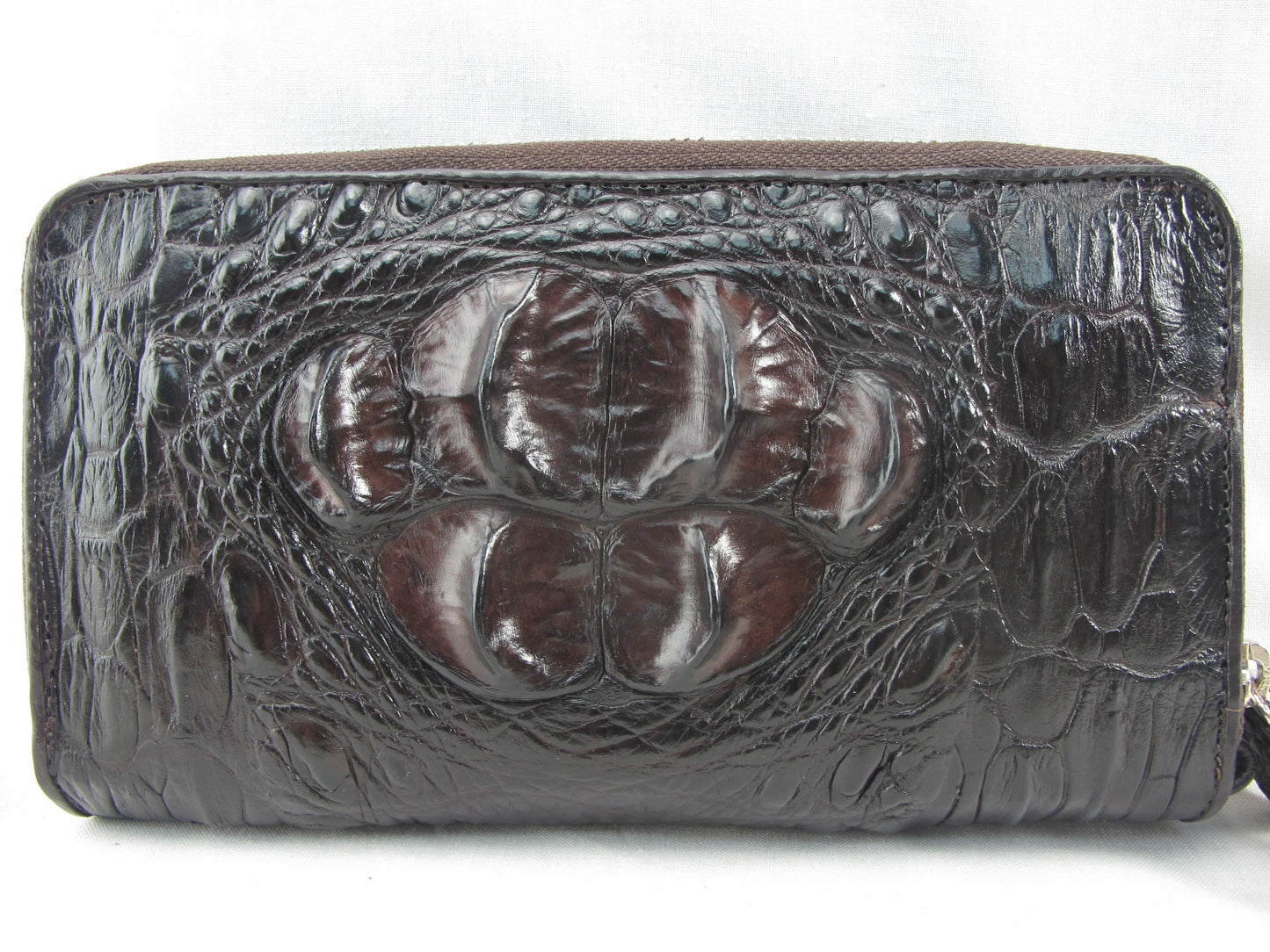 Genuine Crocodile Hornback Skin Leather Double Zip Around Wrislet Wallet Purse