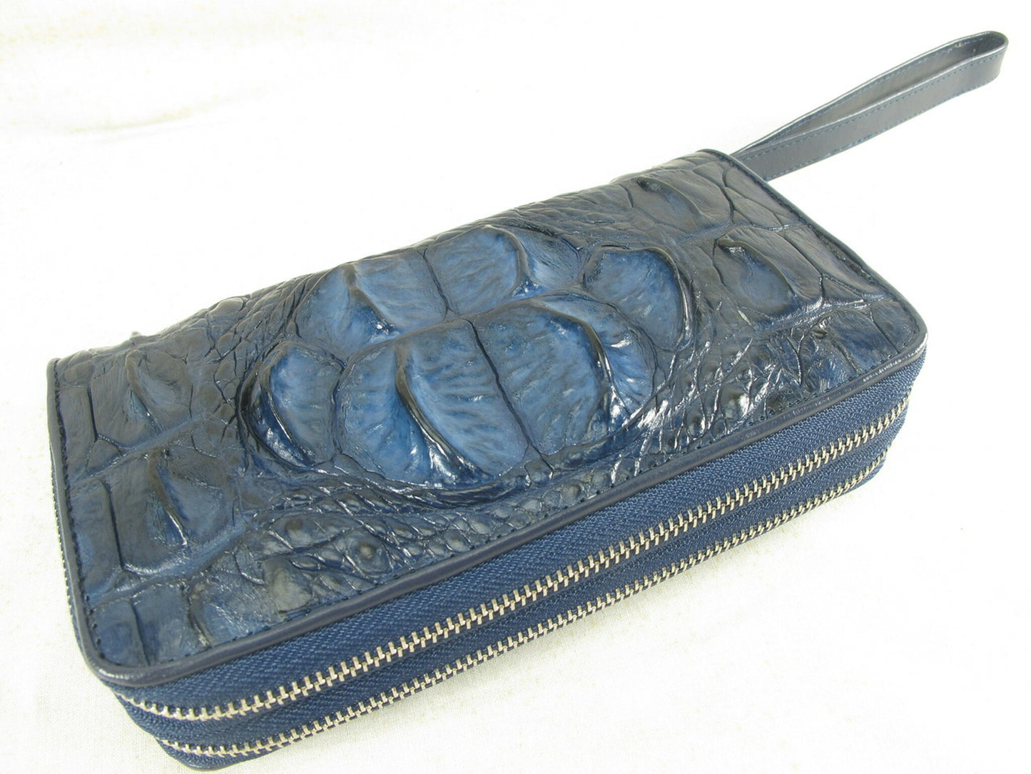 Genuine Crocodile Hornback Skin Leather Double Zip Around Wrislet Wallet Purse