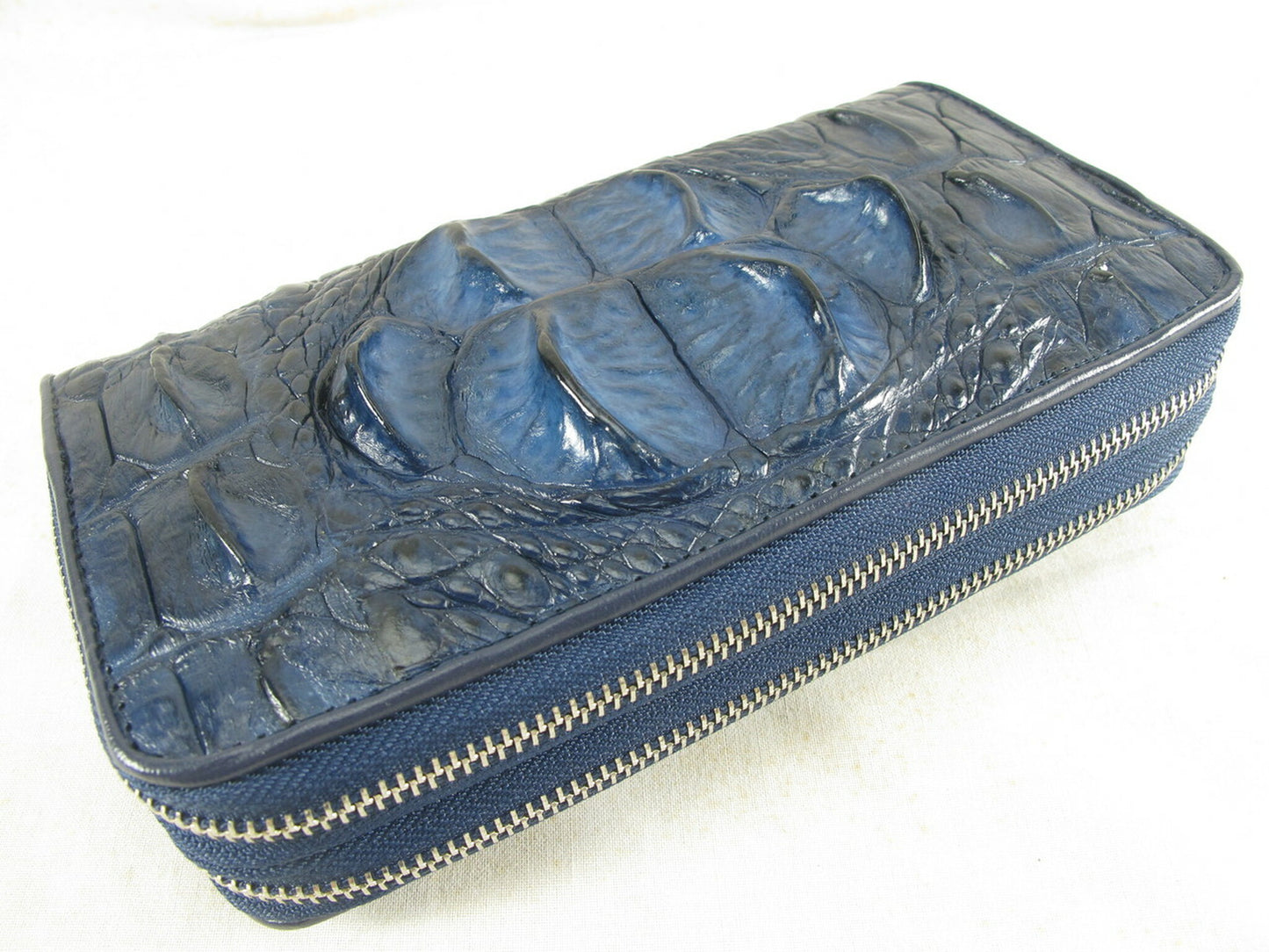 Genuine Crocodile Hornback Skin Leather Double Zip Around Wrislet Wallet Purse