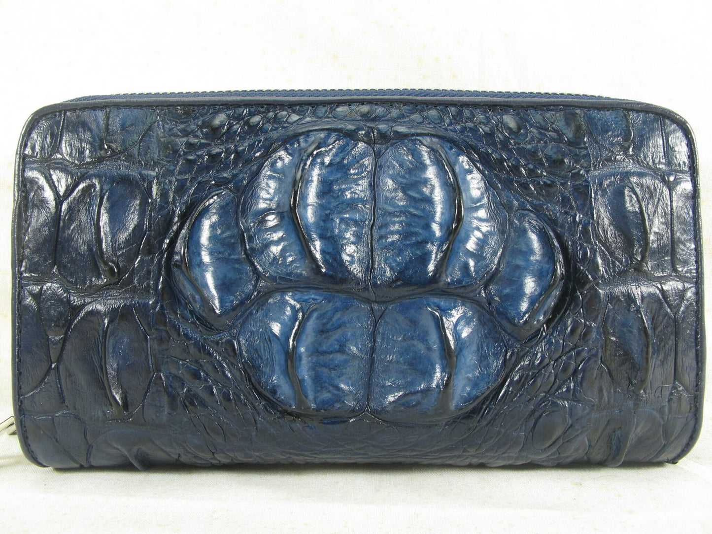 Genuine Crocodile Hornback Skin Leather Double Zip Around Wrislet Wallet Purse