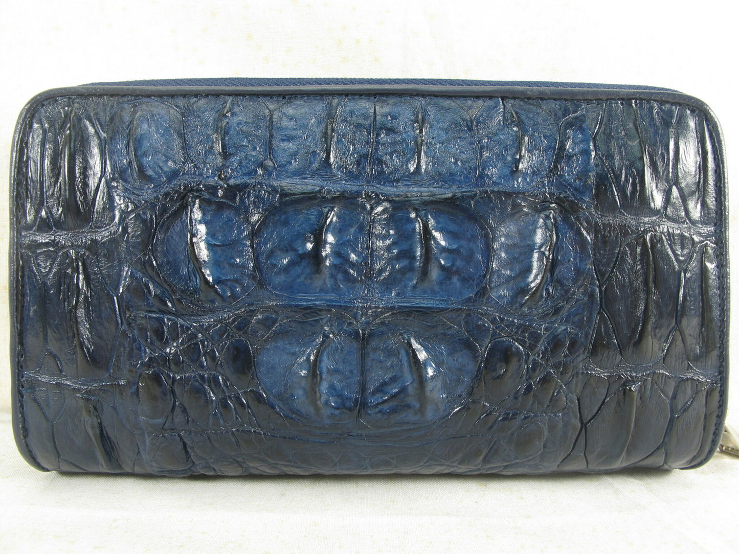 Genuine Crocodile Hornback Skin Leather Double Zip Around Wrislet Wallet Purse