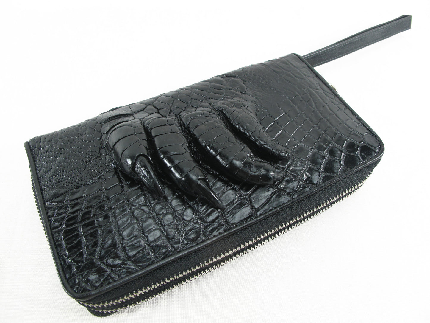 Genuine Crocodile Foot Claw Skin Leather Double Zip Around Clutch Wallet Purse