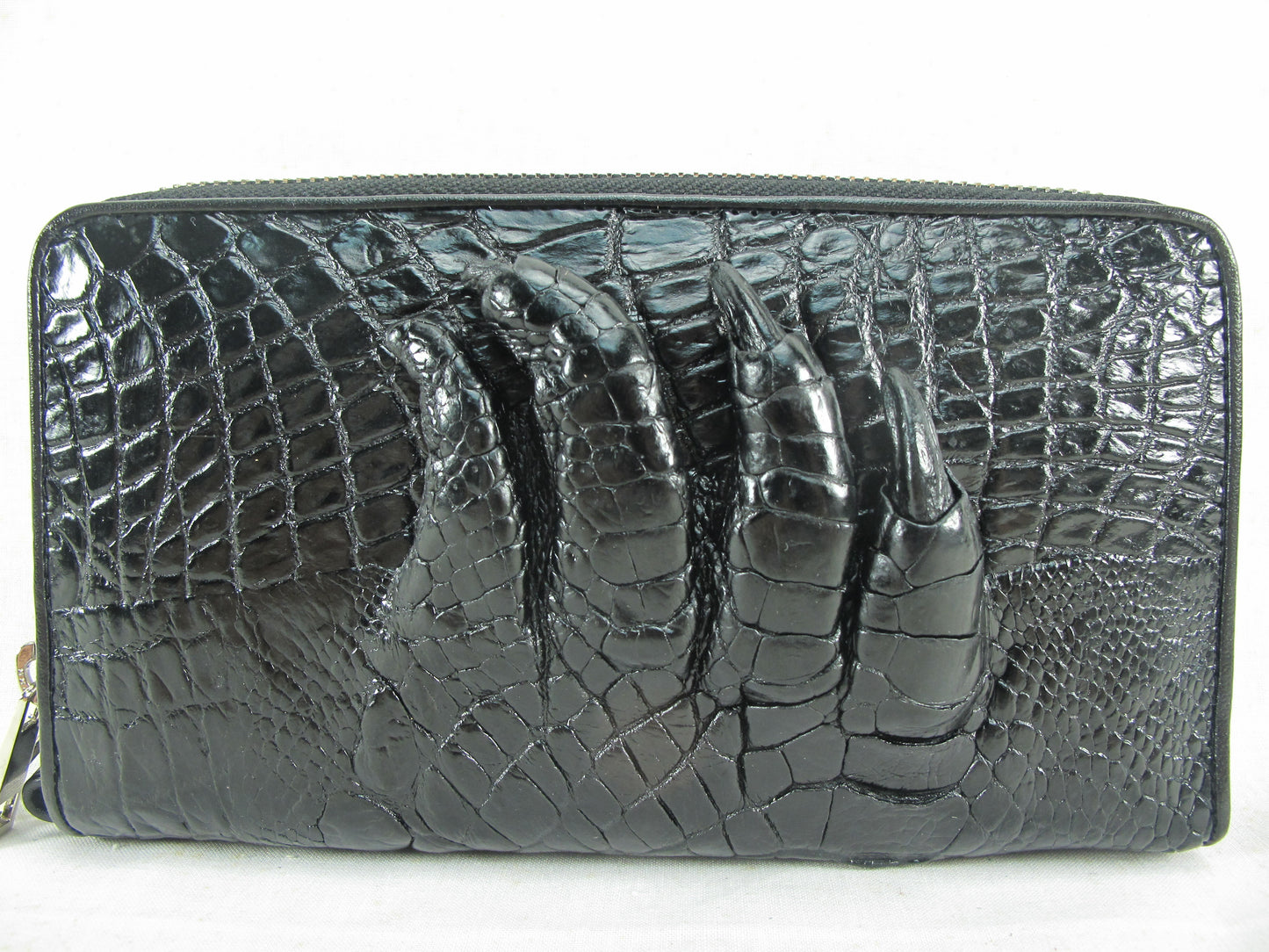 Genuine Crocodile Foot Claw Skin Leather Double Zip Around Clutch Wallet Purse