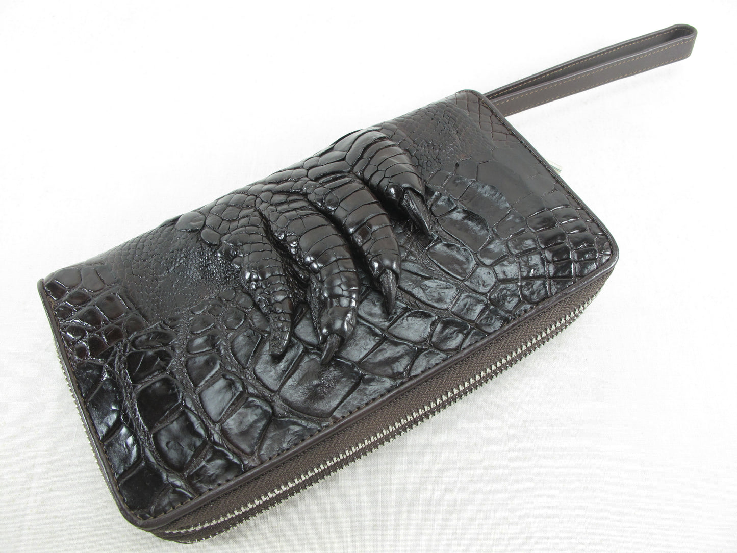 Genuine Crocodile Foot Claw Skin Leather Double Zip Around Clutch Wallet Purse