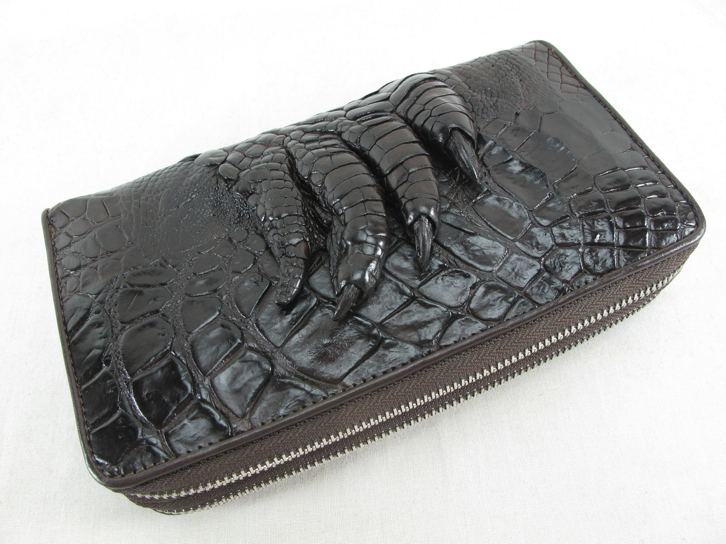 Genuine Crocodile Foot Claw Skin Leather Double Zip Around Clutch Wallet Purse