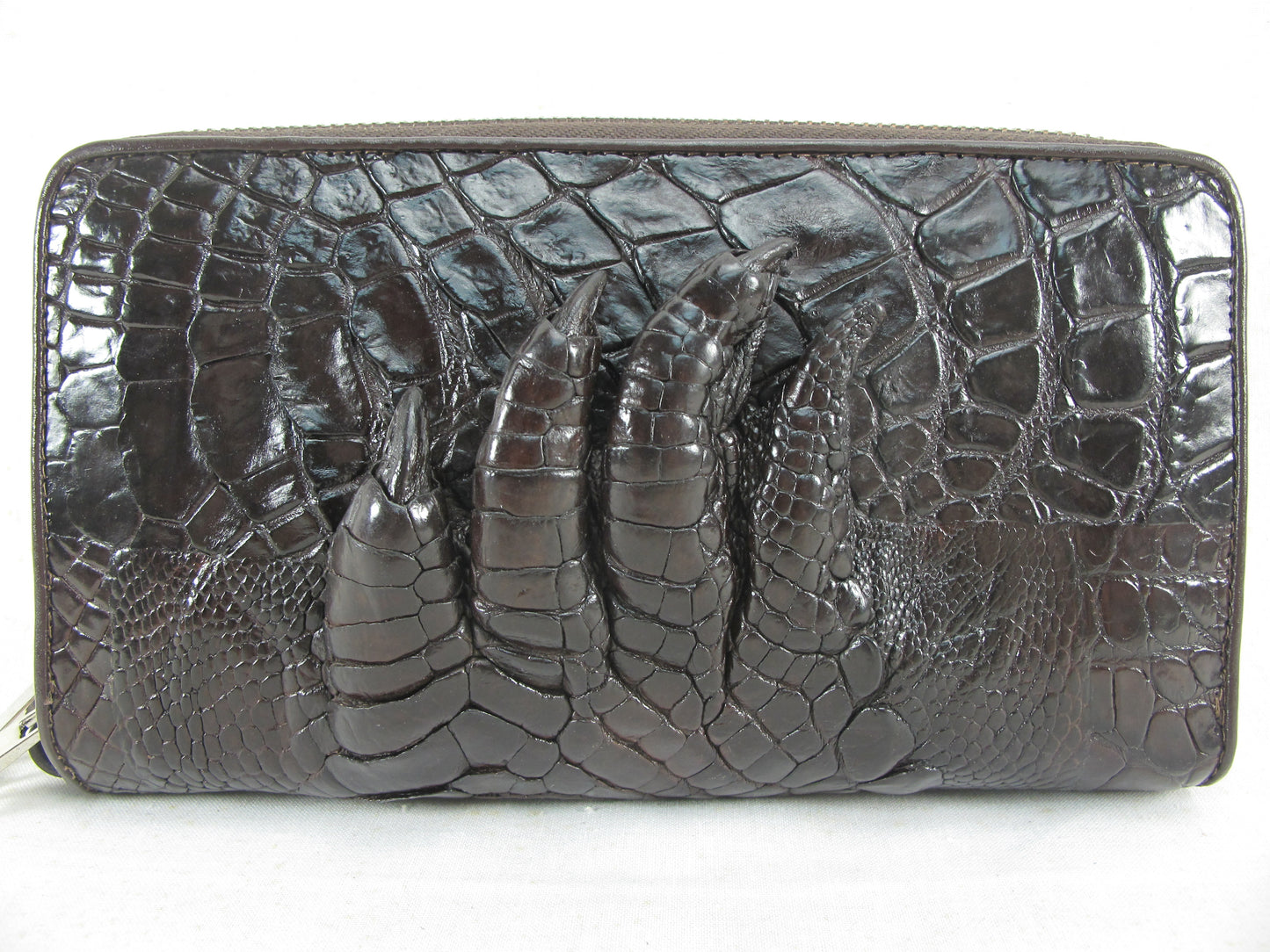 Genuine Crocodile Foot Claw Skin Leather Double Zip Around Clutch Wallet Purse