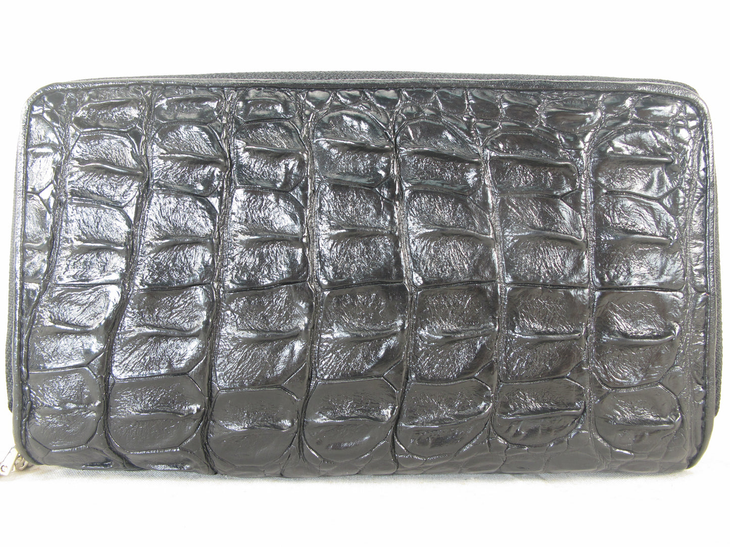 Genuine Crocodile Backbone Skin Leather Double Zip Around Wristlet Wallet Purse