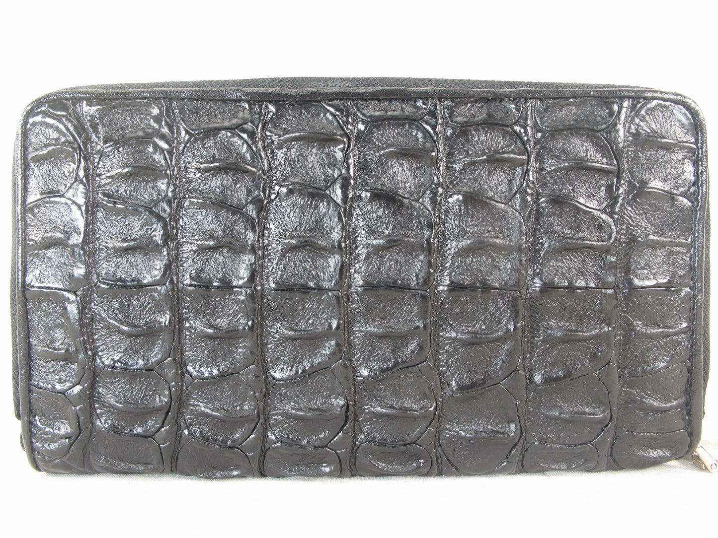 Genuine Crocodile Backbone Skin Leather Double Zip Around Wristlet Wallet Purse