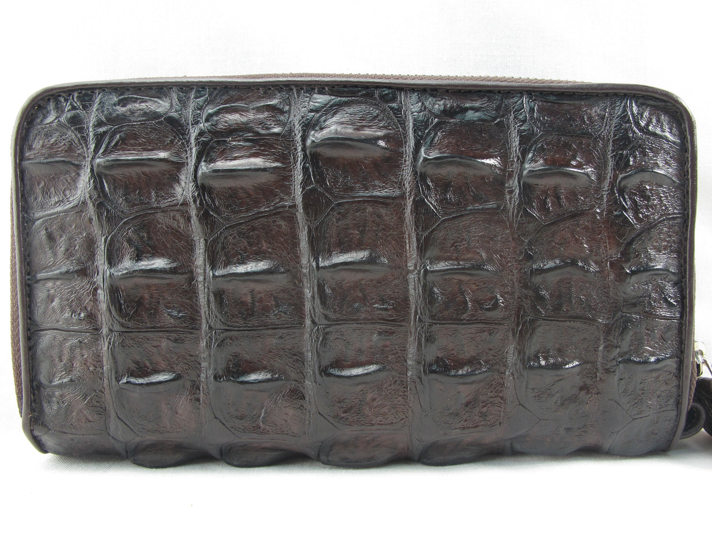 Genuine Crocodile Backbone Skin Leather Double Zip Around Wristlet Wallet Purse