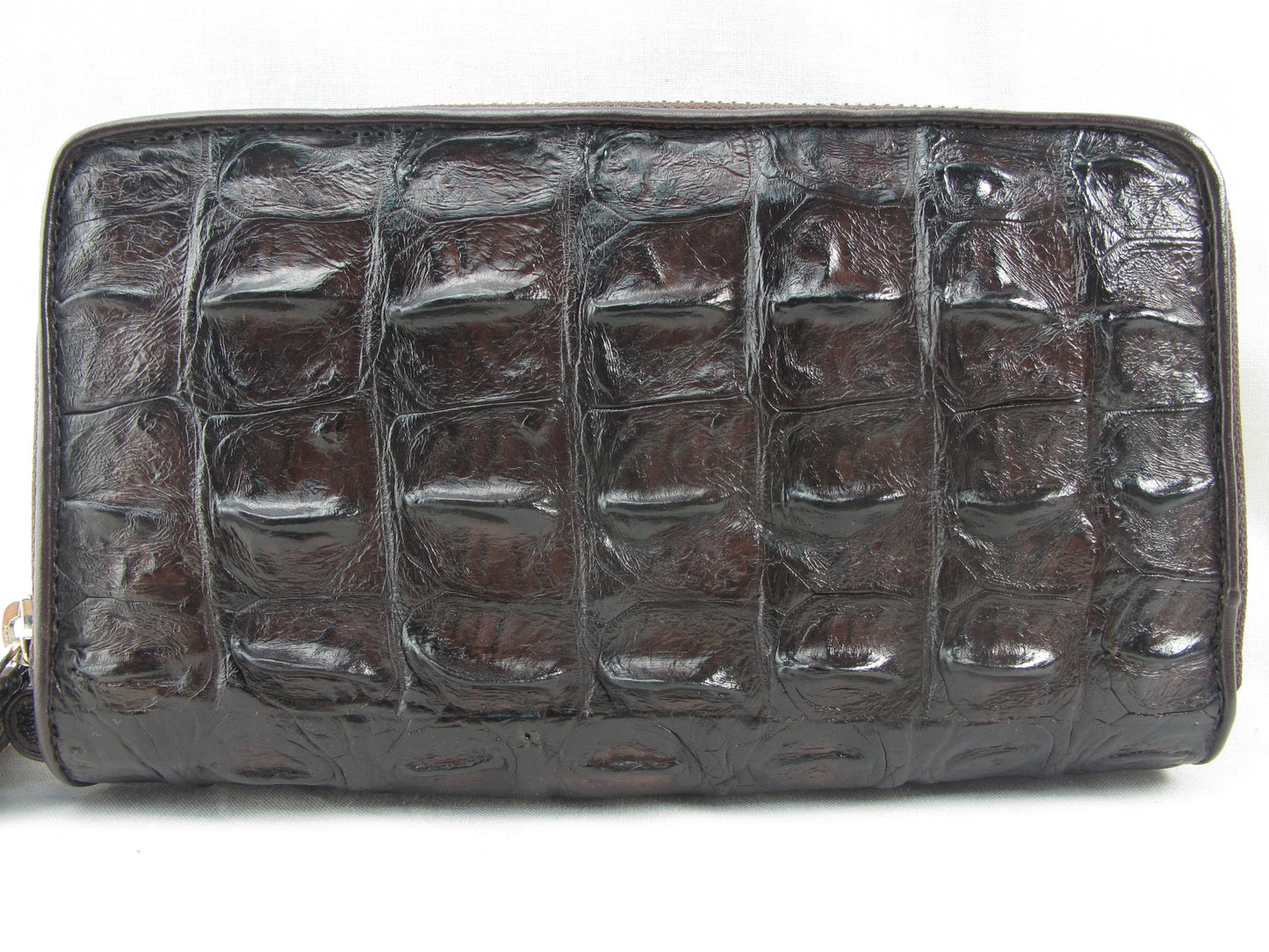 Genuine Crocodile Backbone Skin Leather Double Zip Around Wristlet Wallet Purse