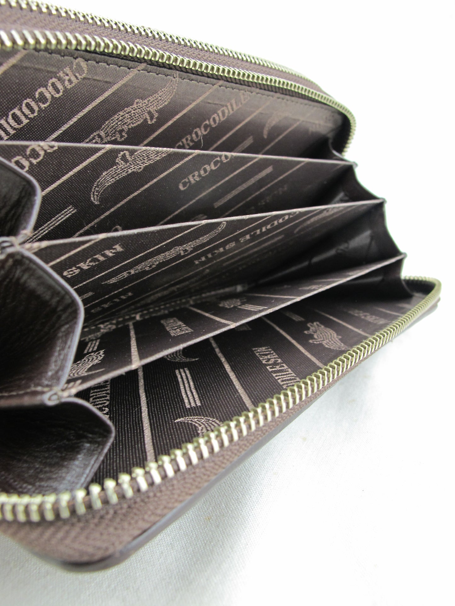 Genuine Crocodile Backbone Skin Leather Double Zip Around Wristlet Wallet Purse