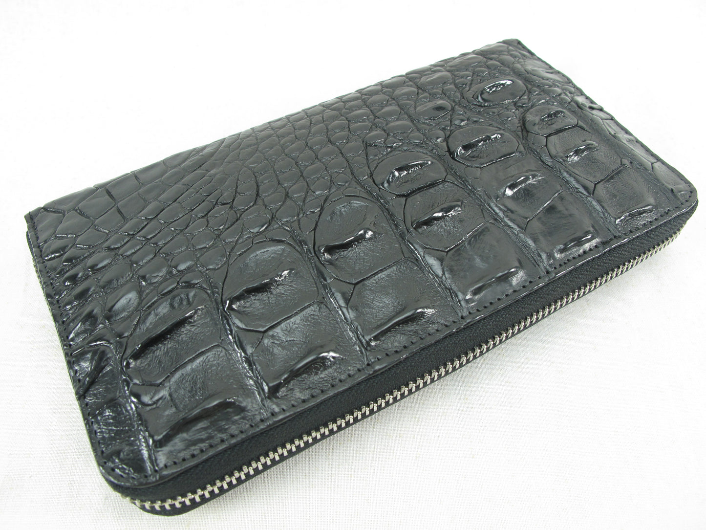 Genuine Crocodile Half Backbone Skin Leather Large Zip Around Clutch Wallet Purse