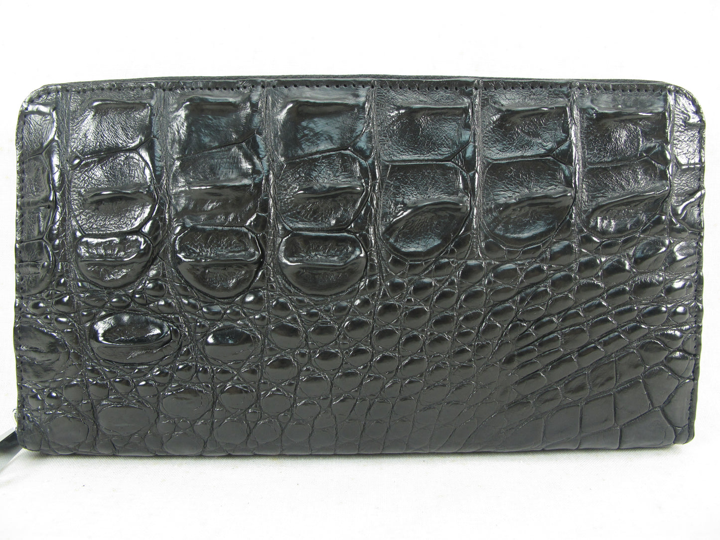 Genuine Crocodile Half Backbone Skin Leather Large Zip Around Clutch Wallet Purse