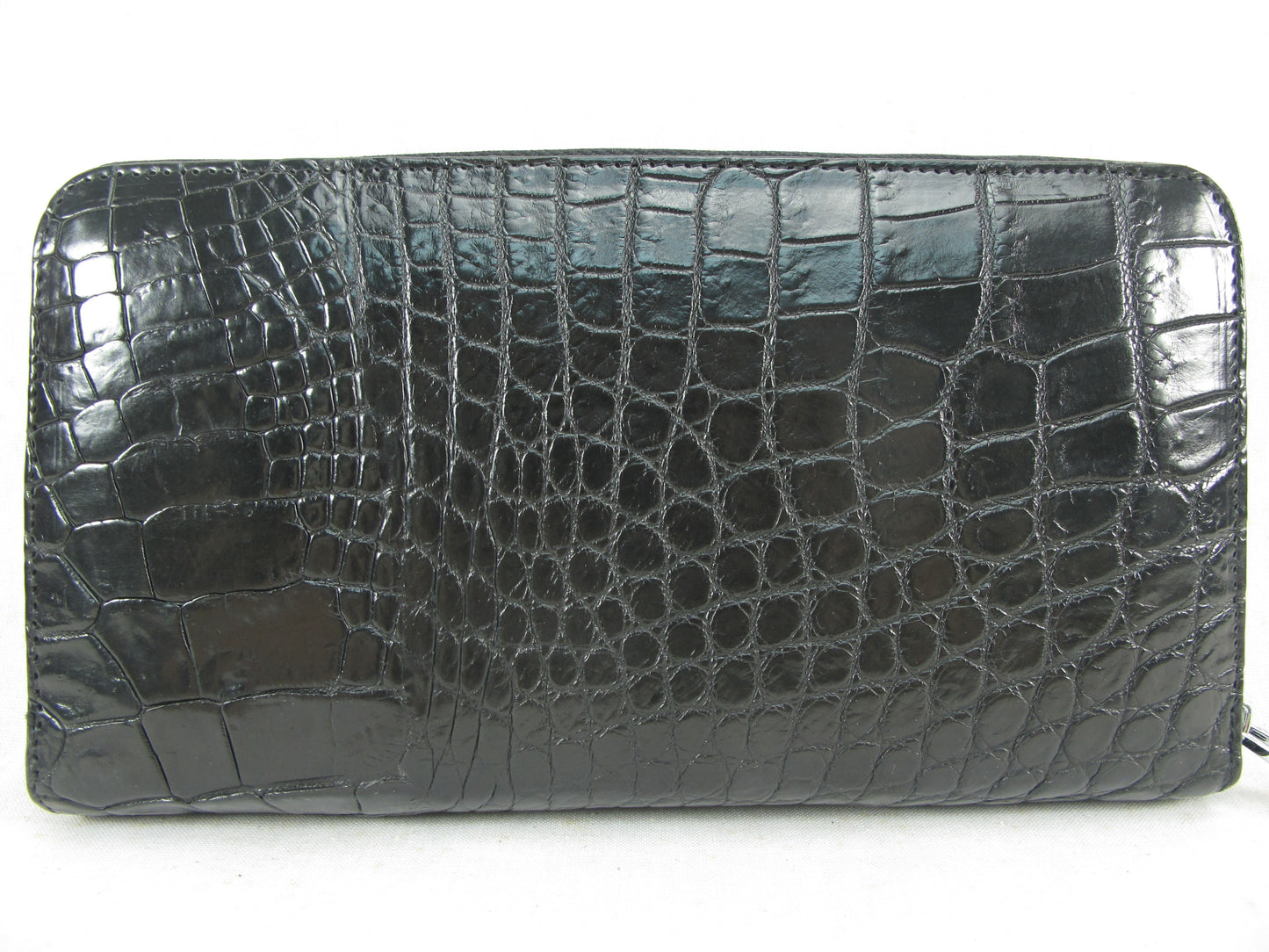 Genuine Crocodile Half Backbone Skin Leather Large Zip Around Clutch Wallet Purse