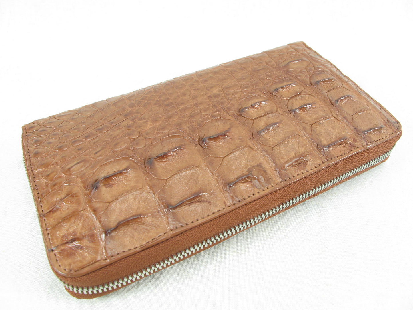 Genuine Crocodile Half Backbone Skin Leather Large Zip Around Clutch Wallet Purse