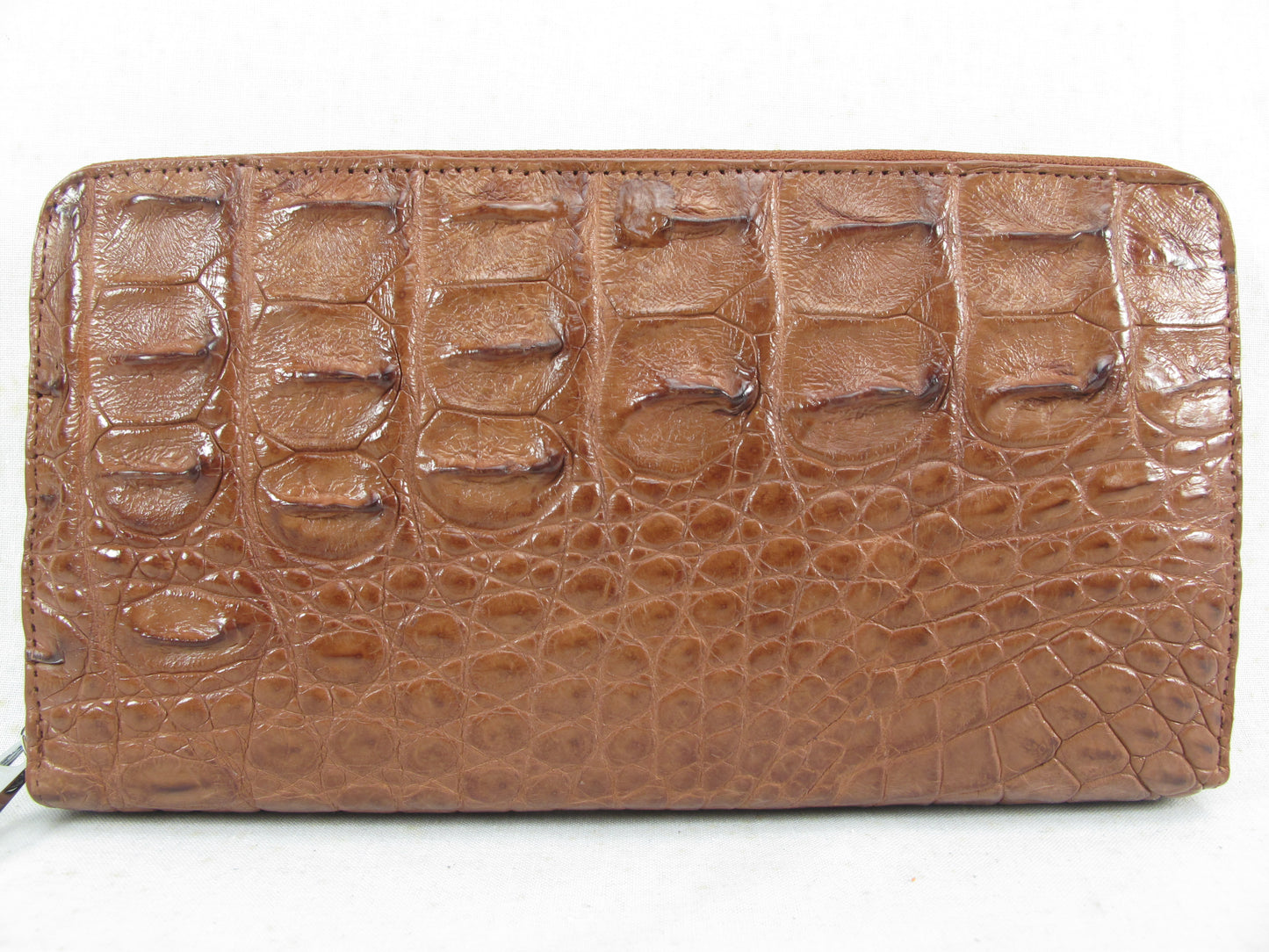 Genuine Crocodile Half Backbone Skin Leather Large Zip Around Clutch Wallet Purse