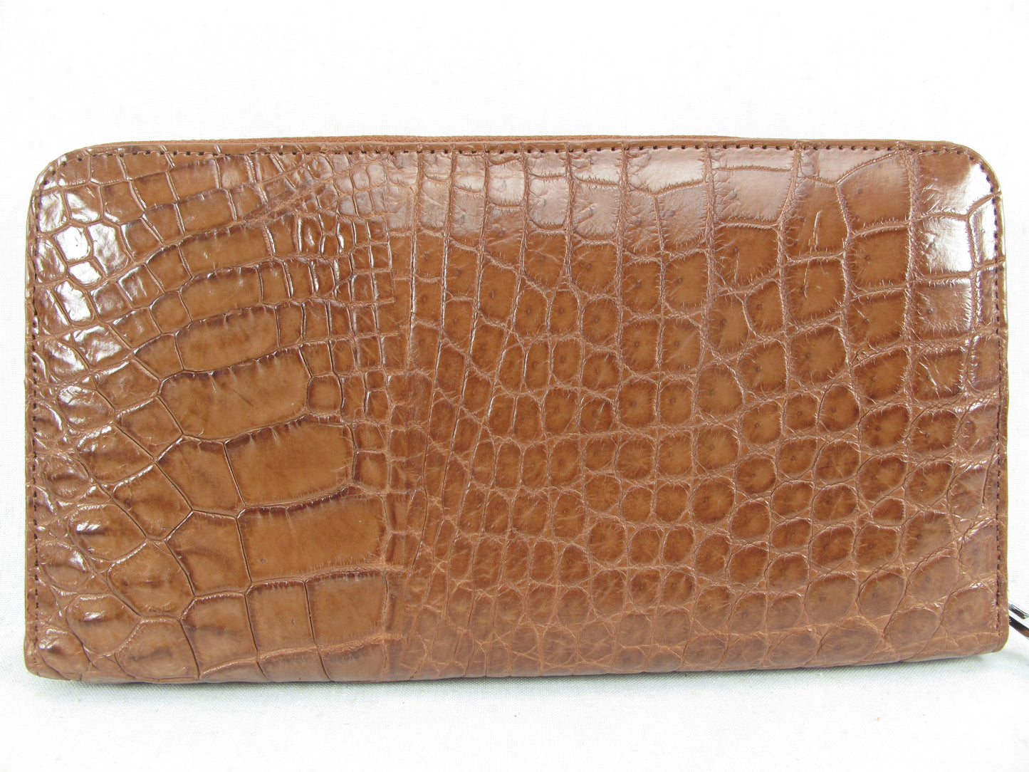 Genuine Crocodile Half Backbone Skin Leather Large Zip Around Clutch Wallet Purse