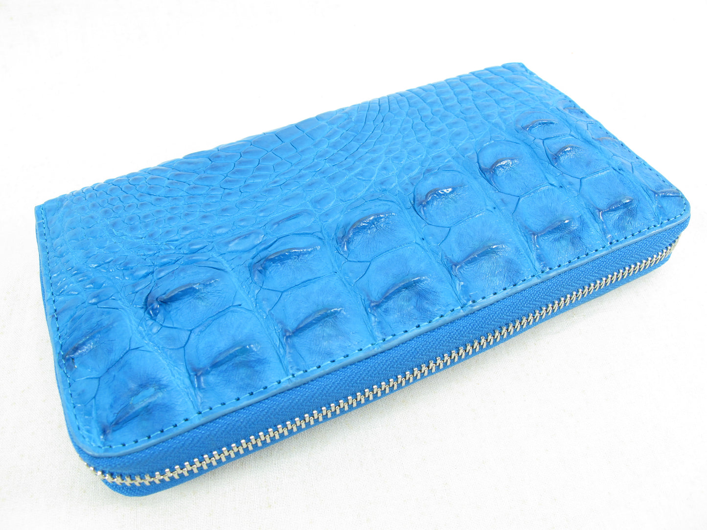 Genuine Crocodile Half Backbone Skin Leather Large Zip Around Clutch Wallet Purse