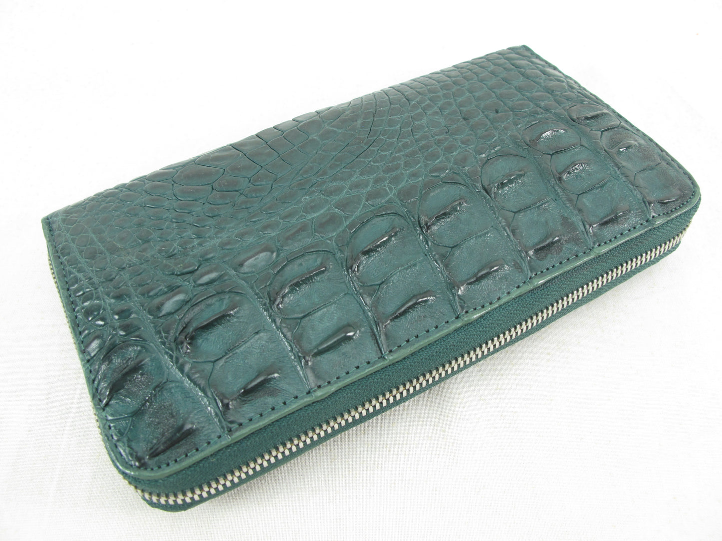 Genuine Crocodile Half Backbone Skin Leather Large Zip Around Clutch Wallet Purse