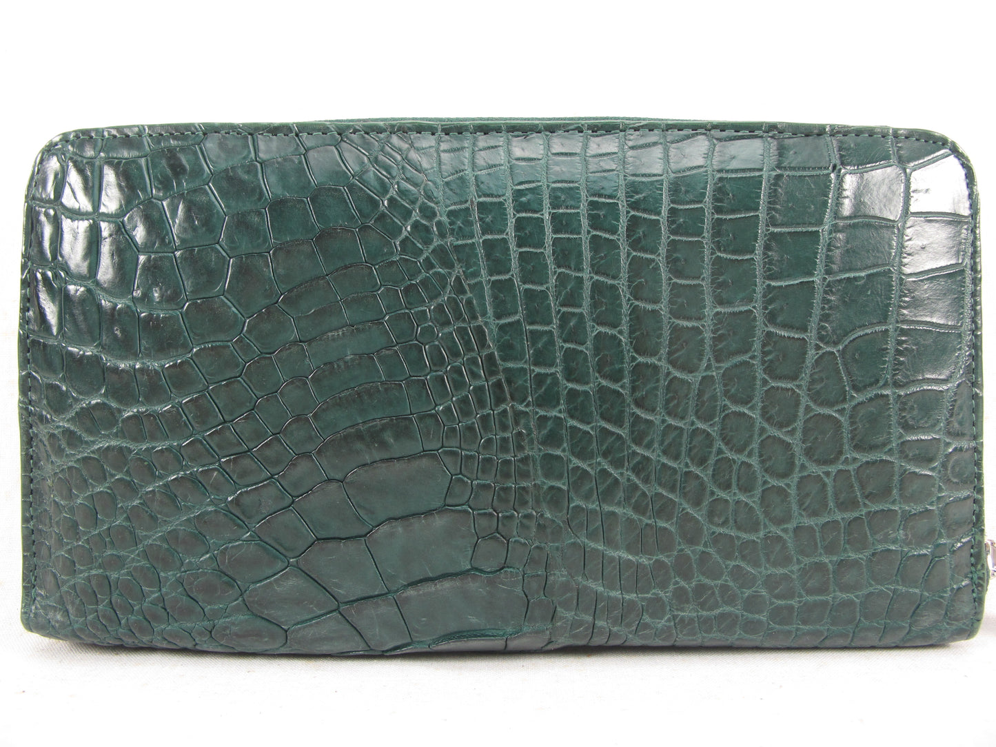 Genuine Crocodile Half Backbone Skin Leather Large Zip Around Clutch Wallet Purse