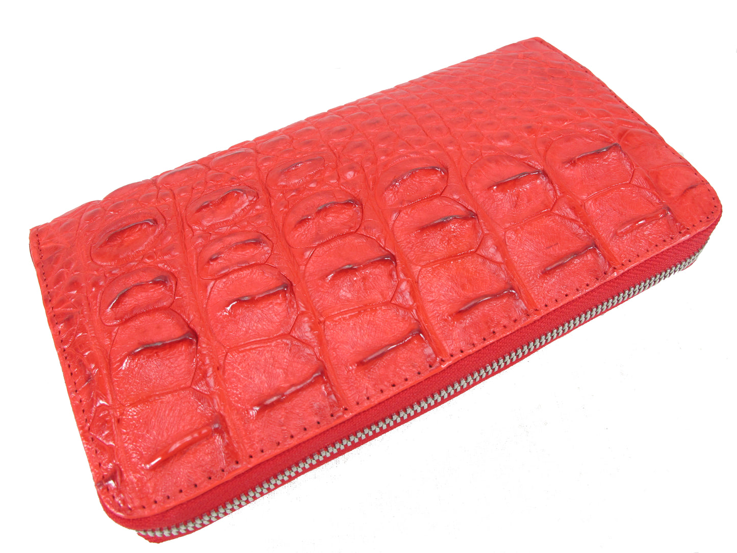Genuine Crocodile Half Backbone Skin Leather Large Zip Around Clutch Wallet Purse