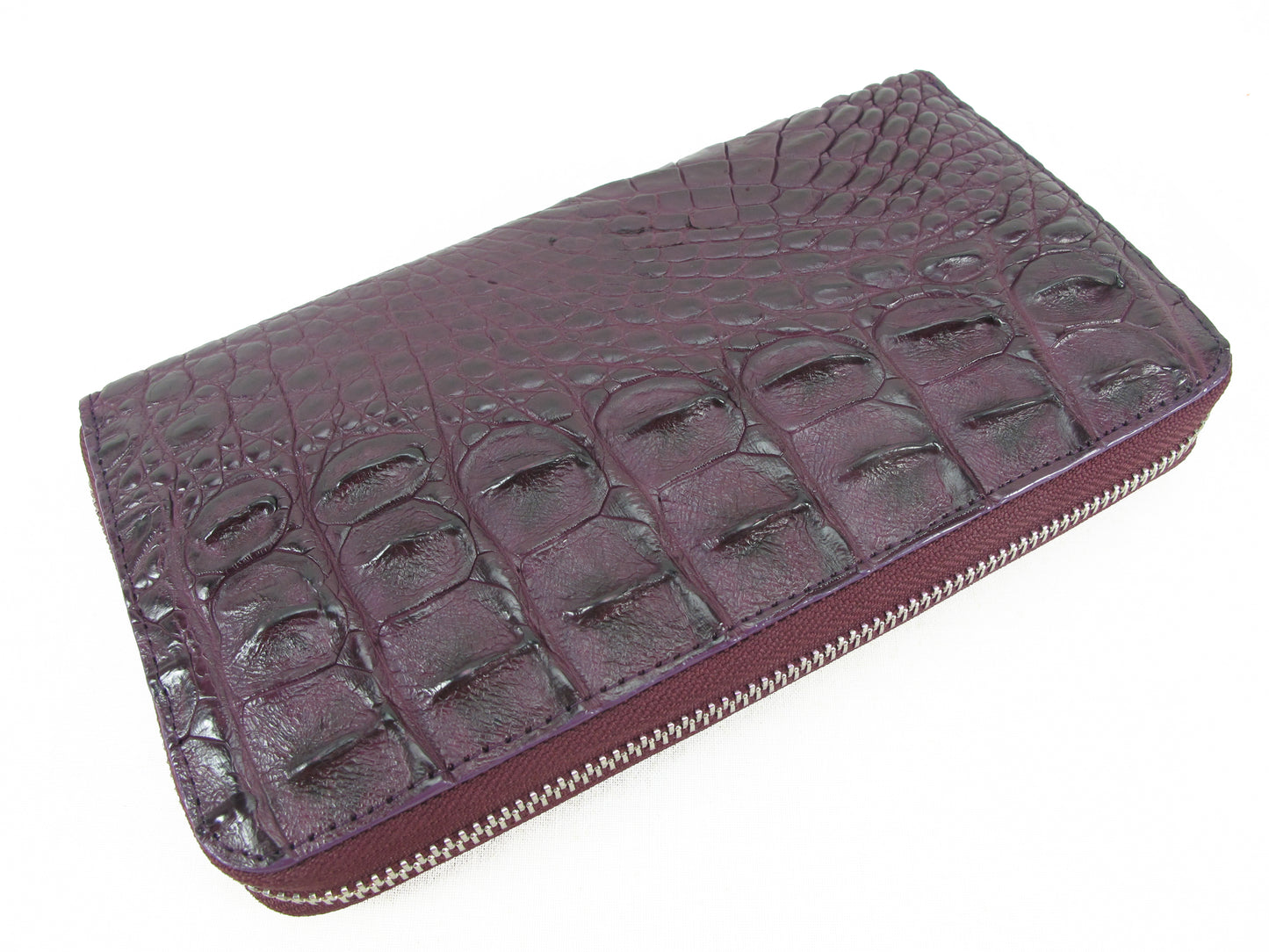 Genuine Crocodile Half Backbone Skin Leather Large Zip Around Clutch Wallet Purse