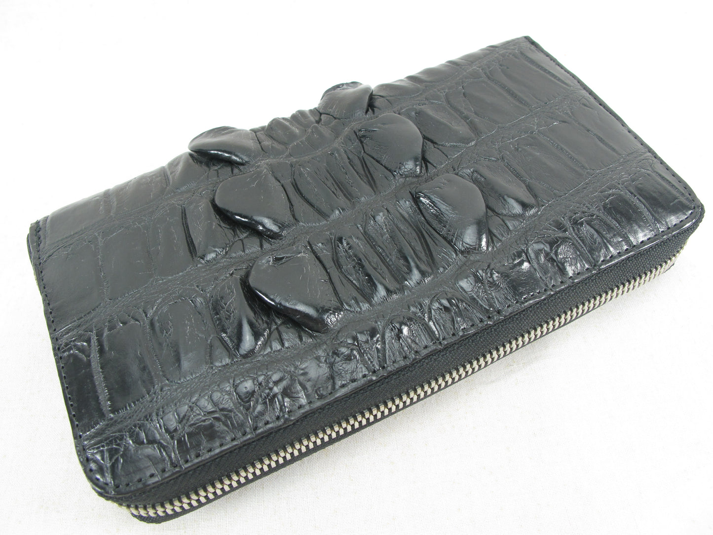 Genuine Crocodile Tail Skin Leather Large Zip Around Clutch Wallet Purse