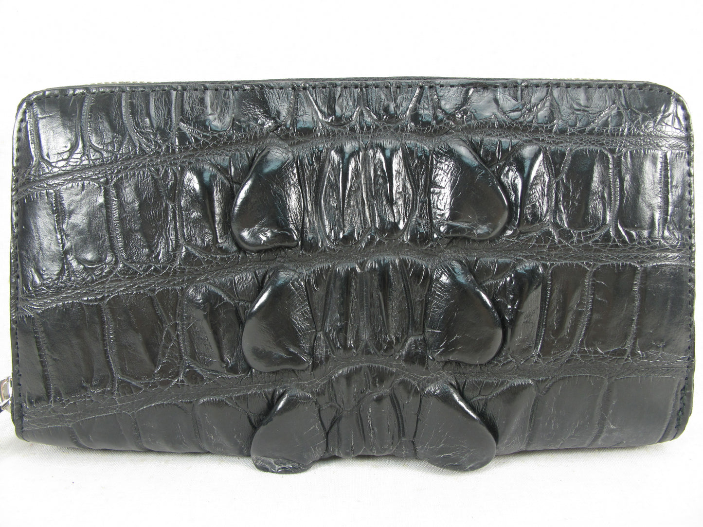 Genuine Crocodile Tail Skin Leather Large Zip Around Clutch Wallet Purse