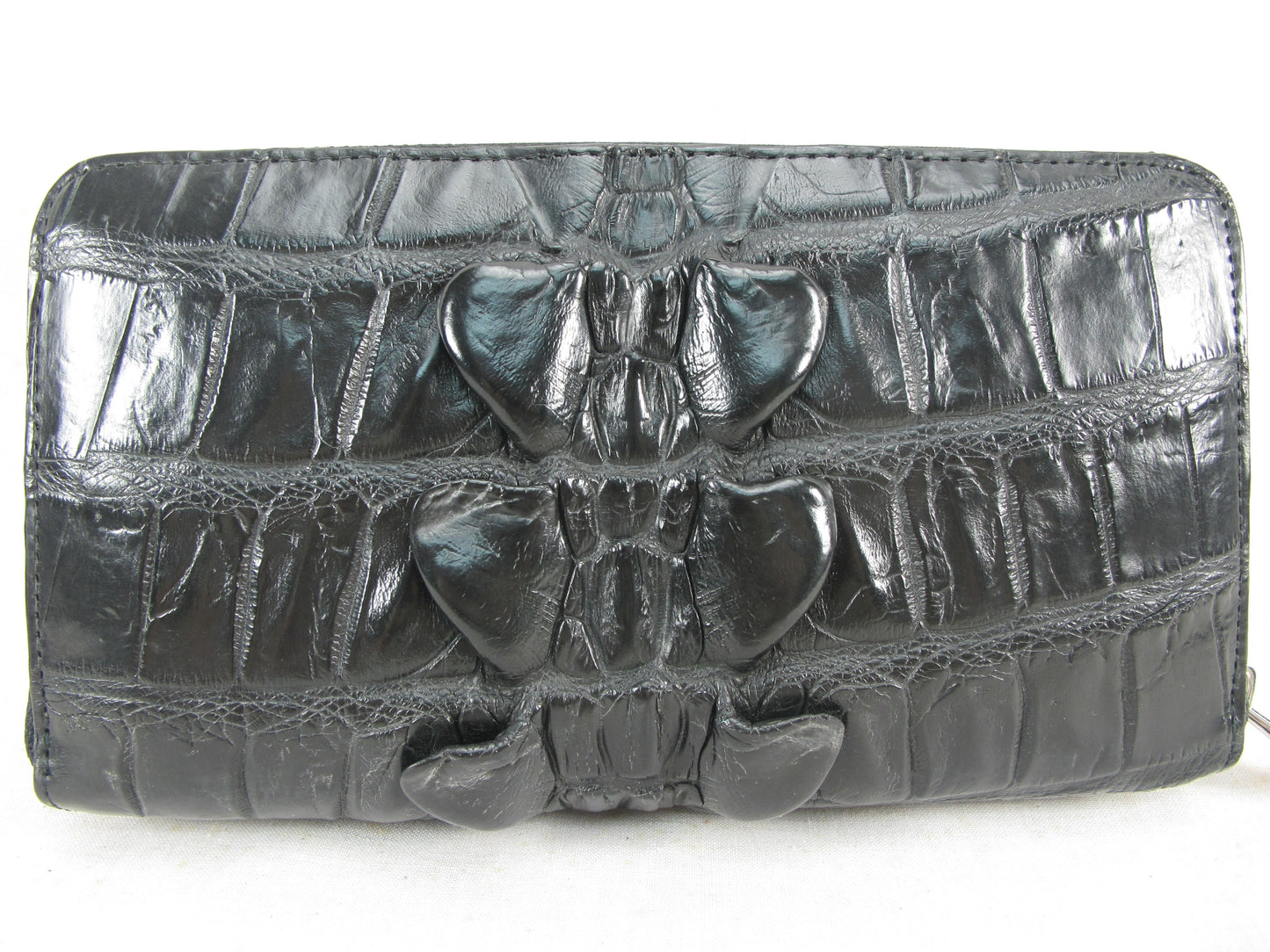 Genuine Crocodile Tail Skin Leather Large Zip Around Clutch Wallet Purse
