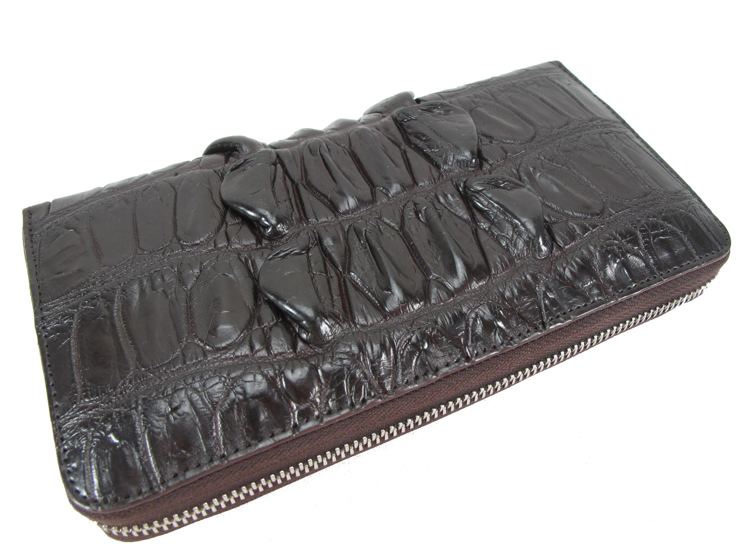 Genuine Crocodile Tail Skin Leather Large Zip Around Clutch Wallet Purse