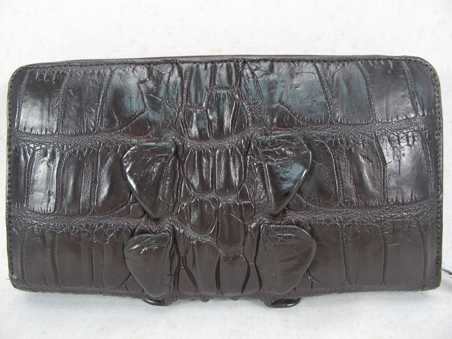Genuine Crocodile Tail Skin Leather Large Zip Around Clutch Wallet Purse