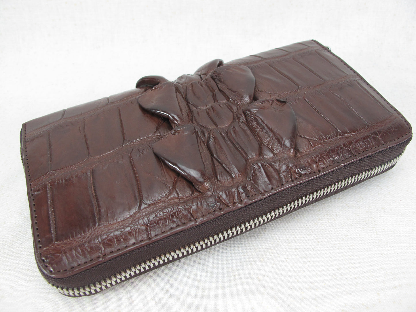 Genuine Crocodile Tail Skin Leather Large Zip Around Clutch Wallet Purse