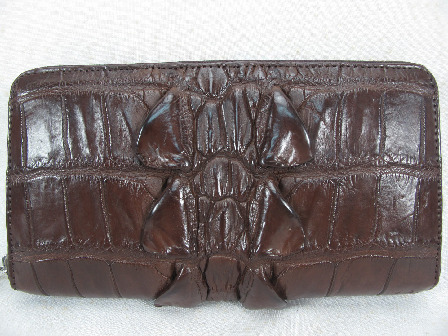 Genuine Crocodile Tail Skin Leather Large Zip Around Clutch Wallet Purse