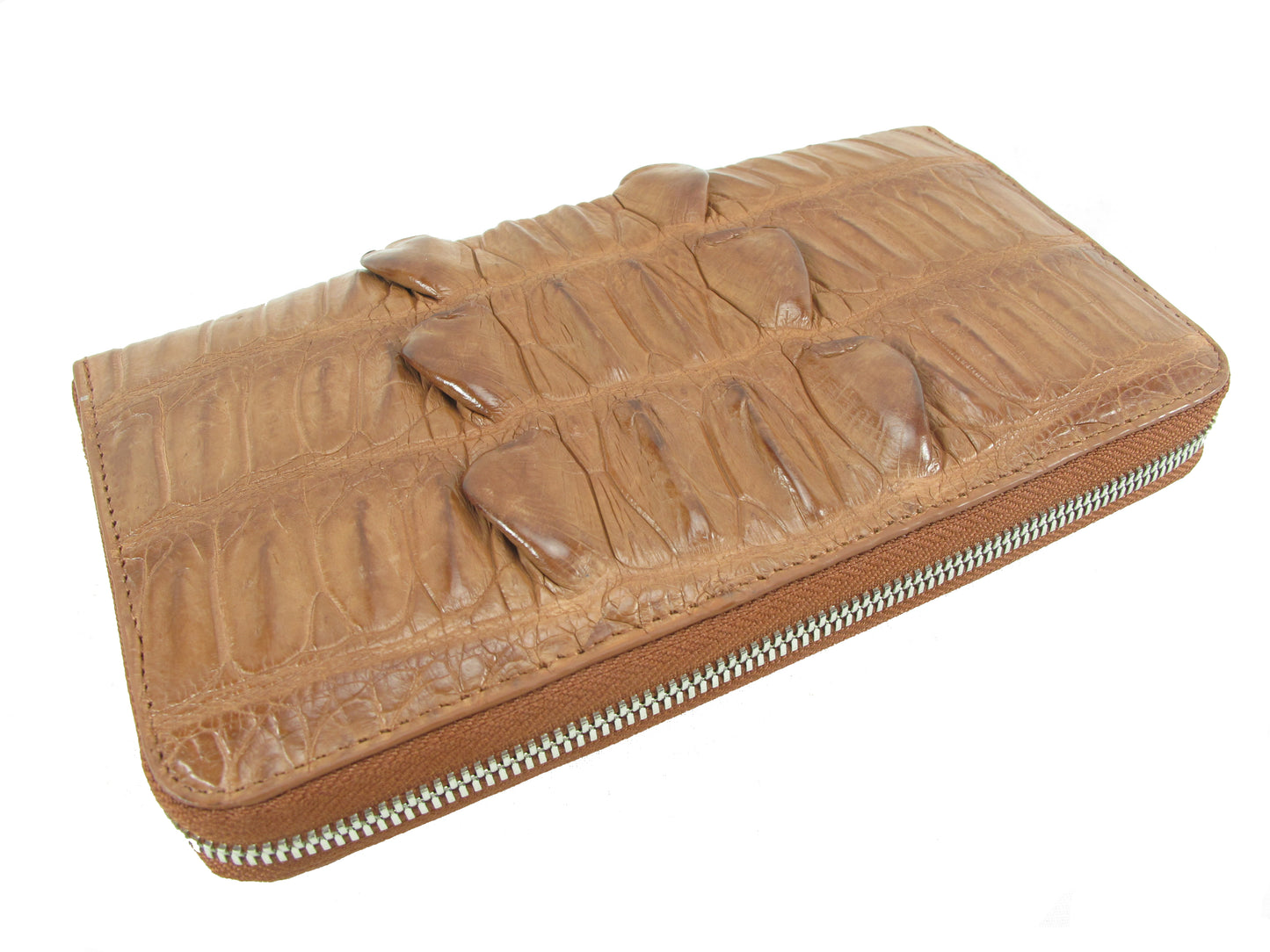 Genuine Crocodile Tail Skin Leather Large Zip Around Clutch Wallet Purse