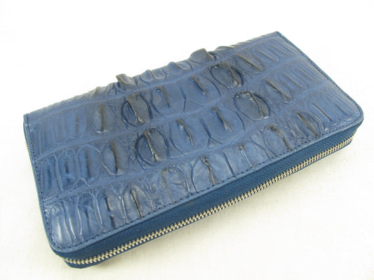 Genuine Crocodile Tail Skin Leather Large Zip Around Clutch Wallet Purse
