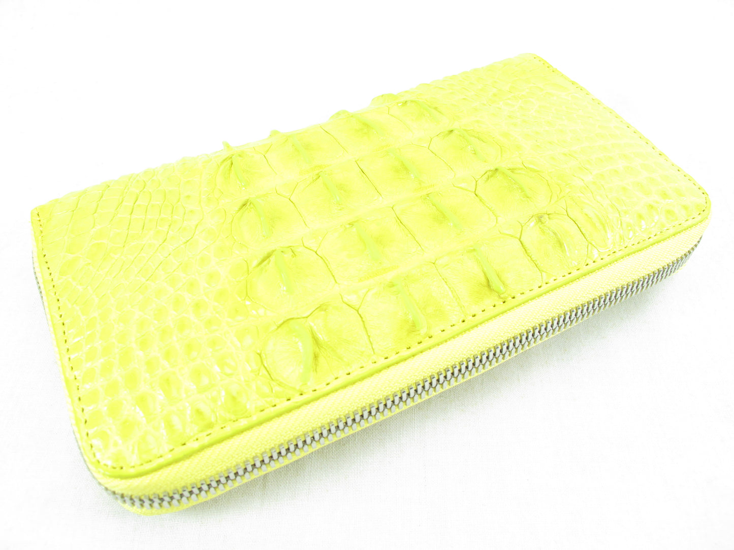 Genuine Crocodile Tail Skin Leather Large Zip Around Clutch Wallet Purse