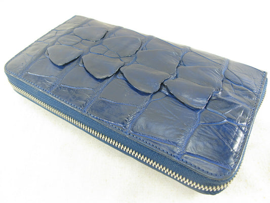 Genuine Crocodile Tail Skin Leather Large Zip Around Clutch Wallet Purse