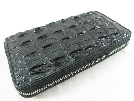 Genuine Crocodile Backbone Skin Leather Large Zip Around Clutch Wallet Purse