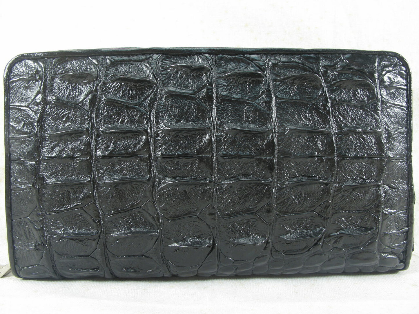 Genuine Crocodile Backbone Skin Leather Large Zip Around Clutch Wallet Purse