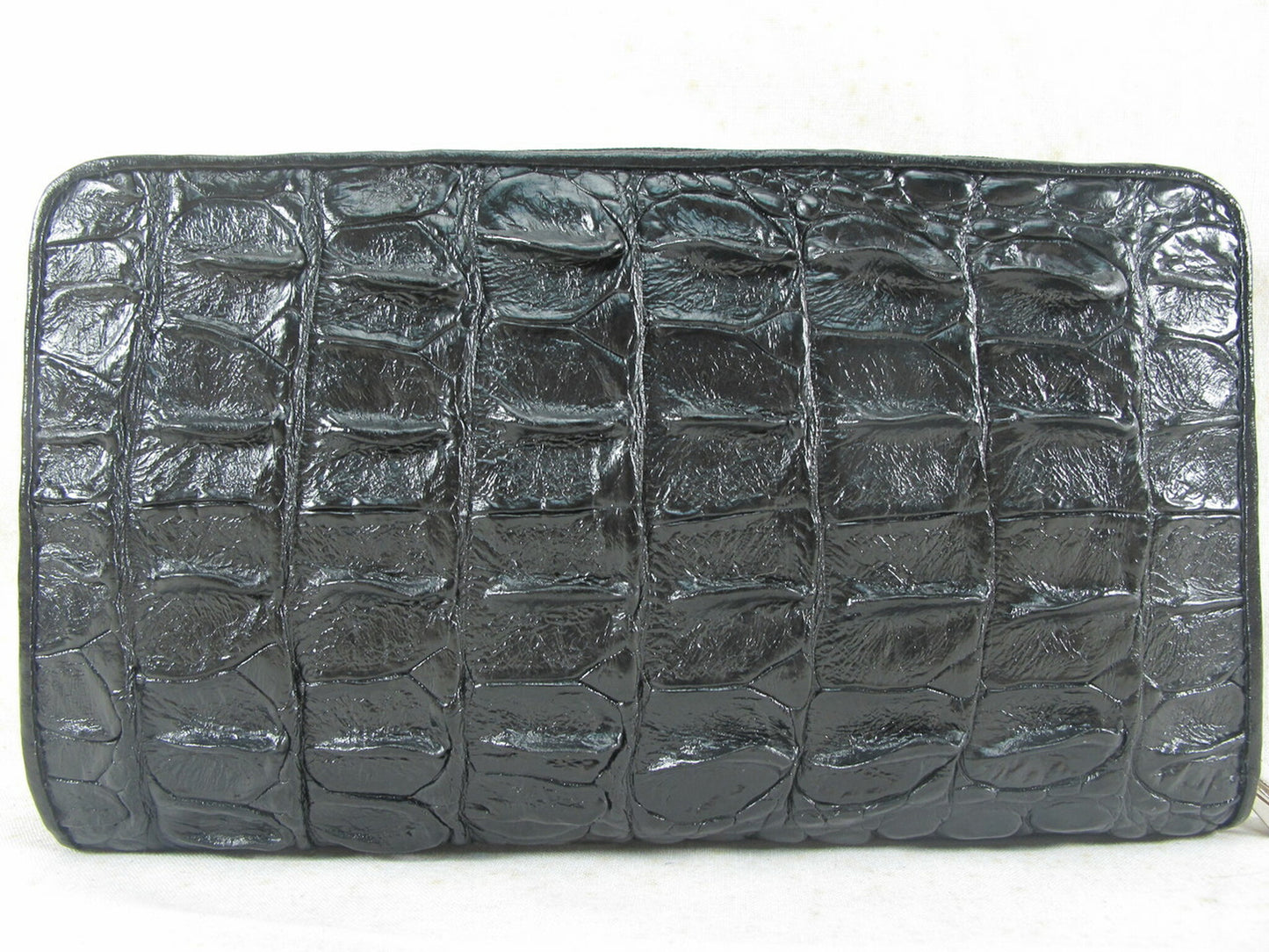 Genuine Crocodile Backbone Skin Leather Large Zip Around Clutch Wallet Purse