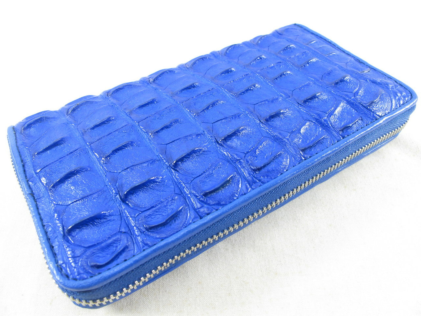 Genuine Crocodile Backbone Skin Leather Large Zip Around Clutch Wallet Purse