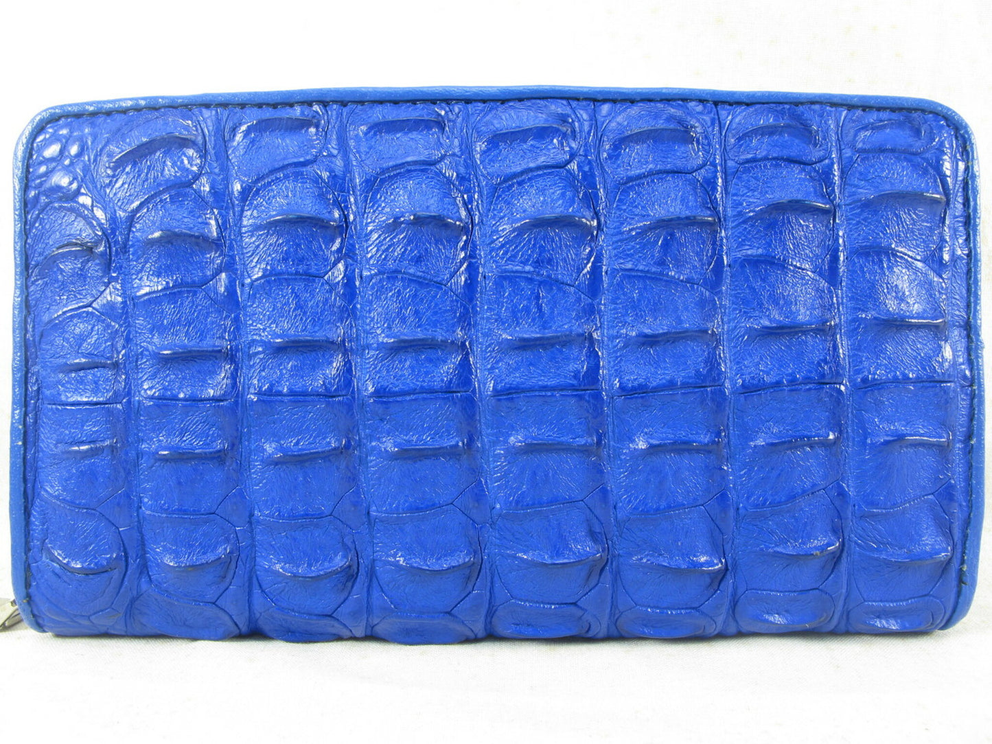 Genuine Crocodile Backbone Skin Leather Large Zip Around Clutch Wallet Purse