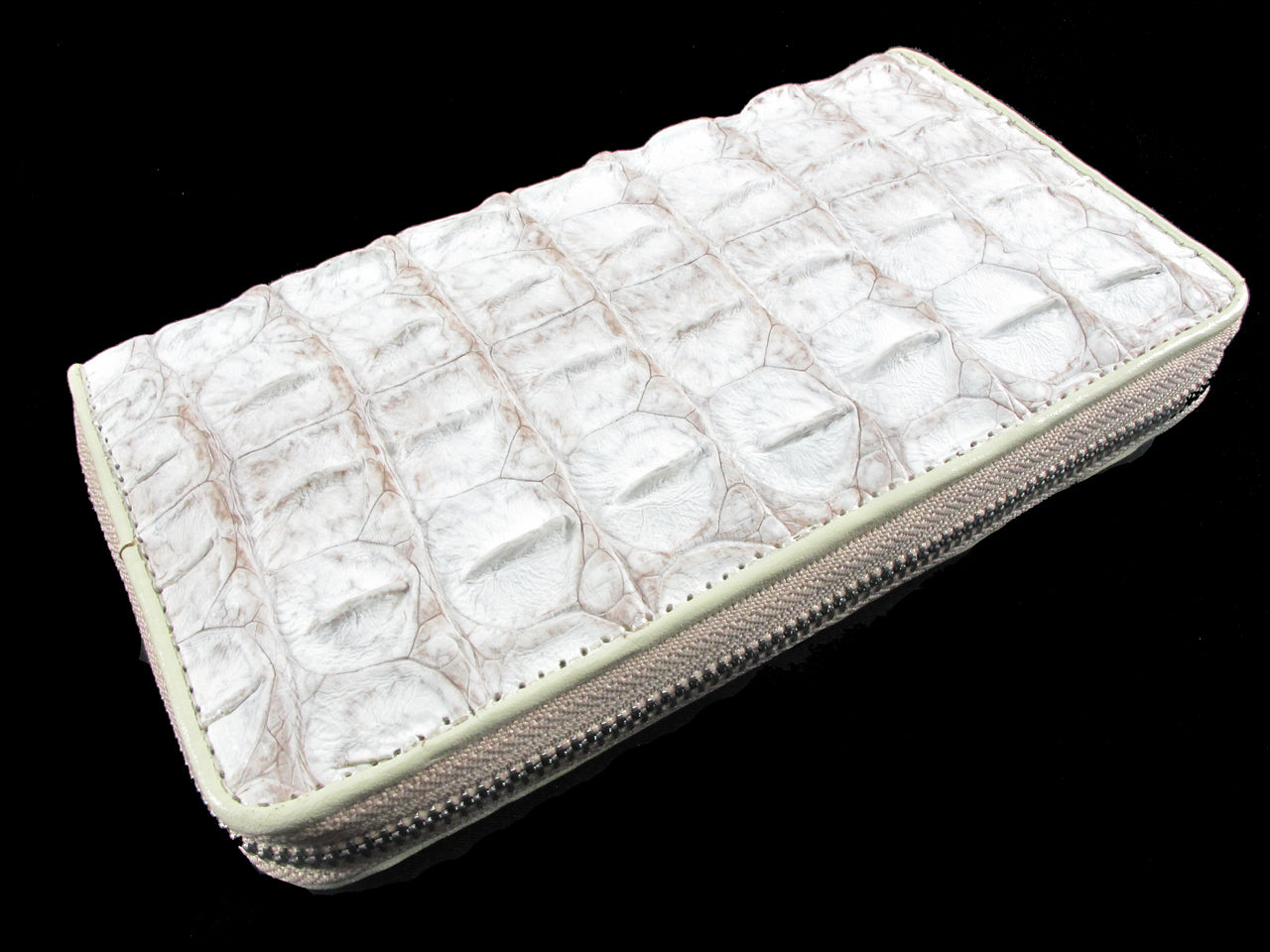 Genuine Crocodile Backbone Skin Leather Large Zip Around Clutch Wallet Purse